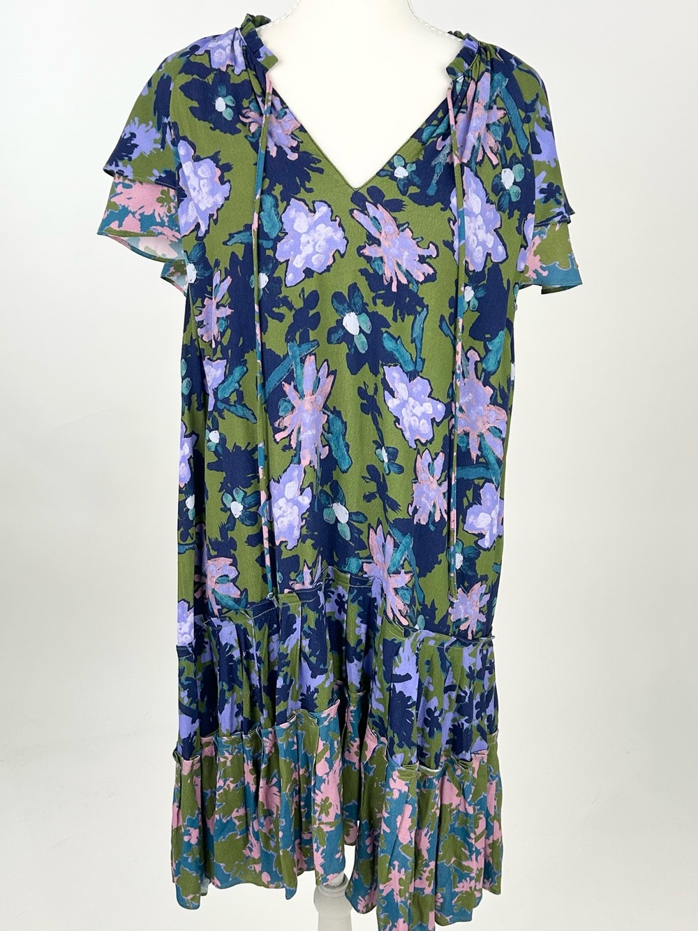 Alivia Floral Tiered Flutter Sleeve Dress XL